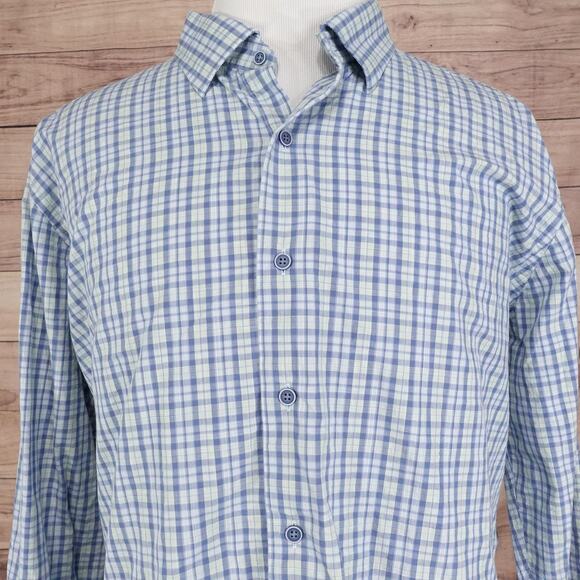 David Donahue Shirt Mens 2XL Blue Green Check Plaid Button Down Long Sleeve - Picture 1 of 10